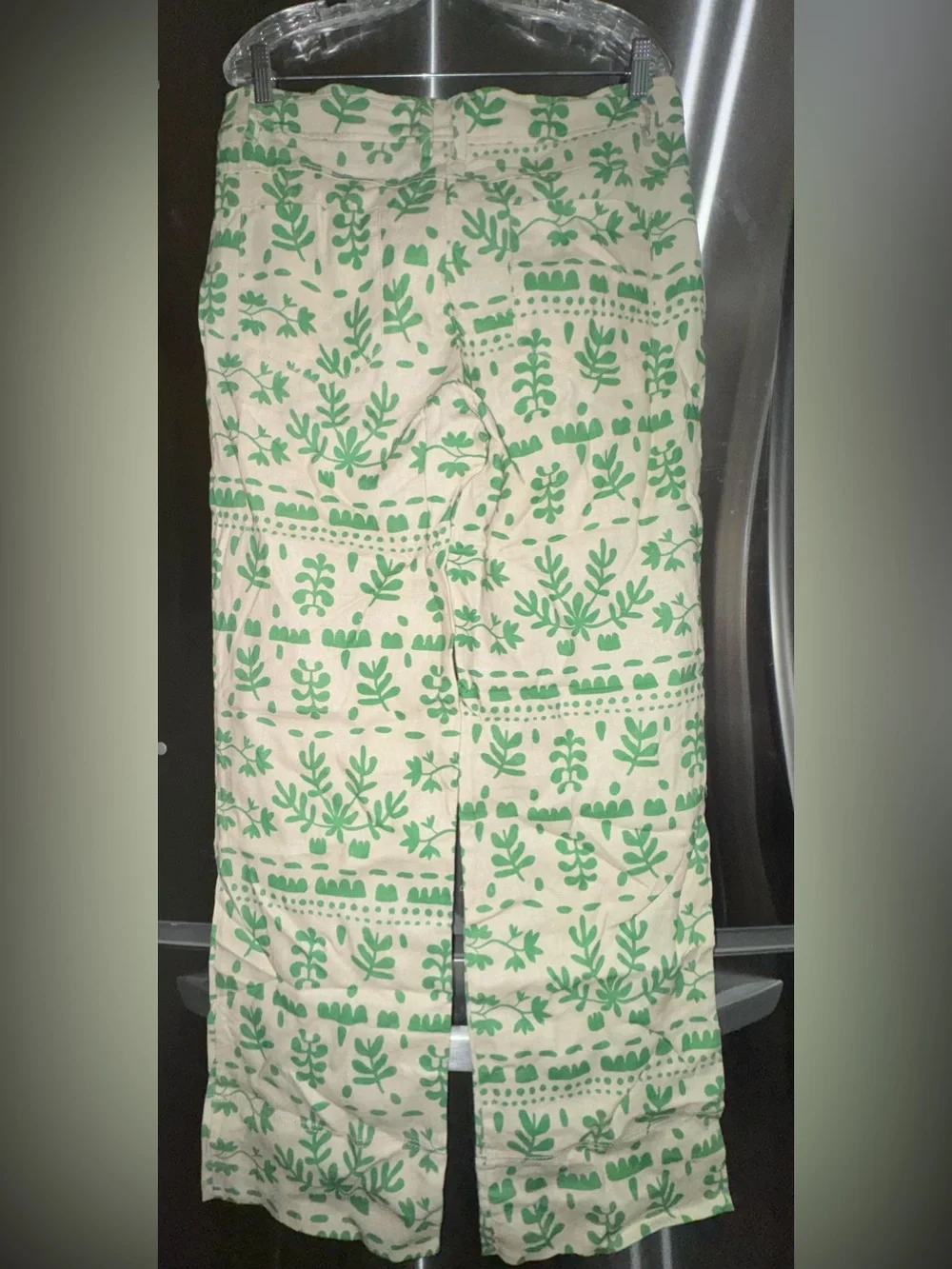 Zara Folk Inspired Linen Blend Trousers – Green Botanical Print, Sand